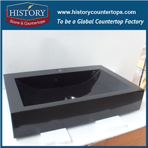 Factory Price Smooth Stone Surface Decoration Colored Bathroom Sink Rectangle Shanxi Black Granite Kitchen Basin, Table Top Basin