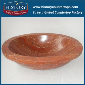 Factory Wholesale Supply Low Price Red Travertine Stone Bali Carved Oval Bathroom Washing Basin, Bathroom Sink, Kitchen Sink