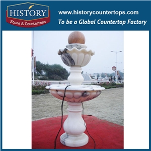 Fountain from Quanzhou Factory, White Marble Two-Tiered Rolling Red Ball Fountain for Garden, Square, Villa, Marble Decorative Water Fountains