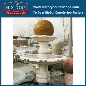 Fountain from Quanzhou Factory, White Marble Two-Tiered Rolling Red Ball Fountain for Garden, Square, Villa, Marble Decorative Water Fountains