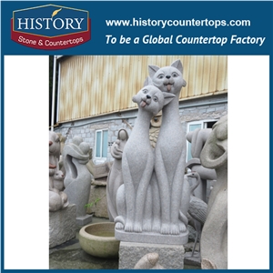 Garden Decoration Stone Animal Sculptures Landscpae Cat, Western Garden Animal Statues, Cheap Price and Best Quality Granite Handcarved Sculptures for Sales