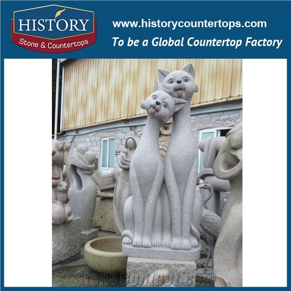 Garden Decoration Stone Animal Sculptures Landscpae Cat, Western Garden Animal Statues, Cheap Price and Best Quality Granite Handcarved Sculptures for Sales