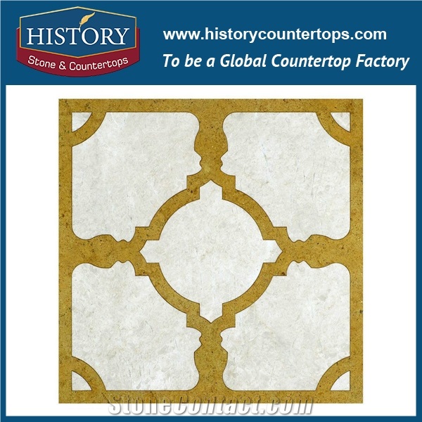 Gold Century and Cream Marfil Marble Flower Pattern Creative Water Jet Cutting Pipes Used Mosaic Tiles for Decorative Flooring & Wall Stone Mosaic