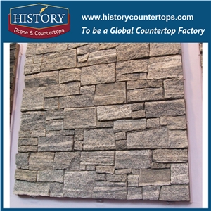 Golden Granite Internal and External Wall Decoration Irregular Pattern Culture Stone, Wall Cladding Ledge Stone