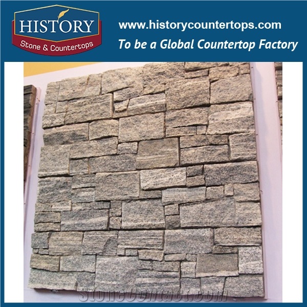 Golden Granite Internal and External Wall Decoration Irregular Pattern Culture Stone, Wall Cladding Ledge Stone