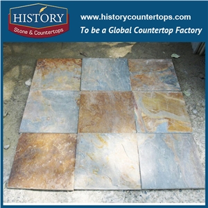 Golden Rusty Decorative Rough Slate Stone Paving Tiles, Large Wall Covering Floor Cladding Slate Tiles