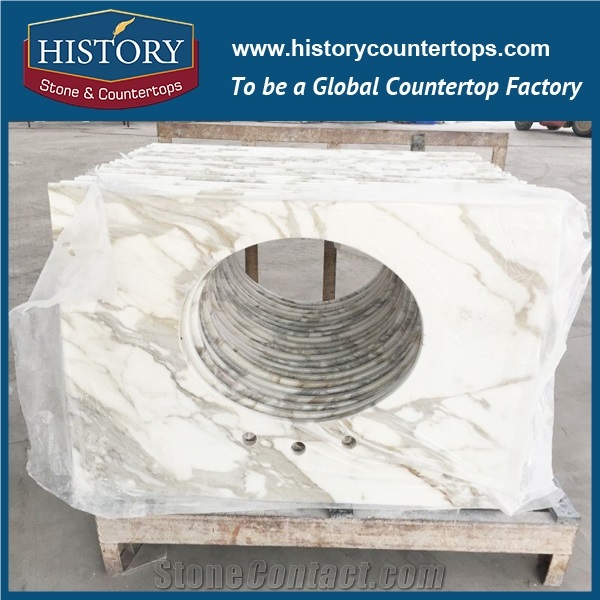 Hietory Stone Hmj154 Calacatta White Flat Polished Pre Cut Modern Look and Beautiful High Quality Professional Supply One Piece Marble Countertops Bathroom Vanity Tops