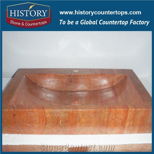 History 2017 Hot Selling International Sales and Beautiful Antique Culture Red Travertine Stone Sink, Trough Stone Basin, Stone Vanity