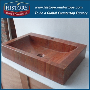 History 2017 Hot Selling International Sales and Beautiful Antique Culture Red Travertine Stone Sink, Trough Stone Basin, Stone Vanity