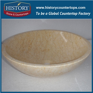 History Current Summer Hot Selling Best Natural Stone High Polished Surface Luxury Indoor Decorative Honey Beige Marble Round Sink Wash Basin