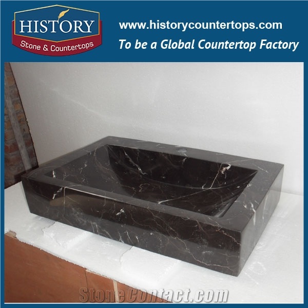 History Factory Direct Selling High Quality Stone Natrual Marron Emperador Marble Kitchen Basin Beautiful Rectangle Shape Bathroom Pedestal Sinks