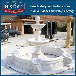 History Stone Aesthetic Appearance with Factory Price, Advanced Design White Marble Disk Pool with Carved Vase Two Tiers Fountain for Landscaping Ornament, Decorative Garden Water Fountain