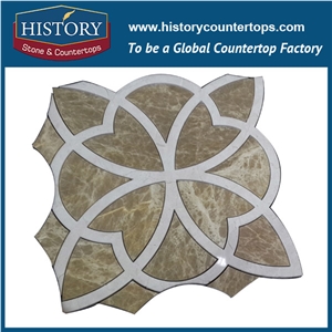 History Stone Assured Quality Professional Producer in Guangdong, Light Emperador Marble China Art Design Flower Pattern Mosaic Tile for Interior Decoration, Floor & Wall Mosaic