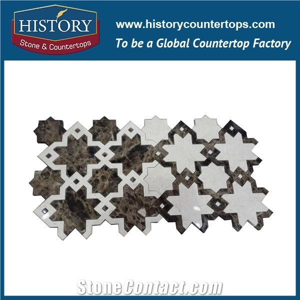 History Stone Assured Quality Professional Producer in Guangdong, Light Emperador Marble China Art Design Flower Pattern Mosaic Tile for Interior Decoration, Floor & Wall Mosaic