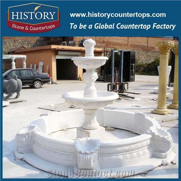 History Stone Attractive and Durable Fountain, Yellow Granite New Designs Carved Petal Shaped Pool Fountain with Standing Woman and Child for Park Decoration, Decorative Exterior Stone Fountain