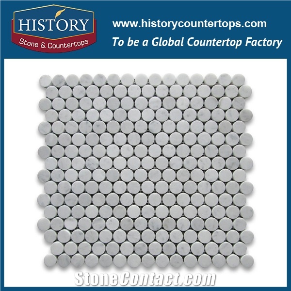 History Stone Attractive Guangdong Supplier Best Price Reliable Quality, Honed Bianco Carrara White Marble Heart Shaped Bubble Round Premium Mosaic Tiles, Decorative Flooring and Wall Mosaic
