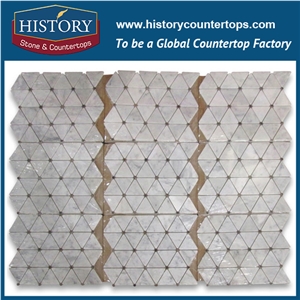 History Stone Attractive Guangdong Supplier Best Price Reliable Quality, Natural Polished Carrara White Triangle with Dark Emperador Round Dots Mosaic Tile for Wall and Floor Use, Marble Mosaic