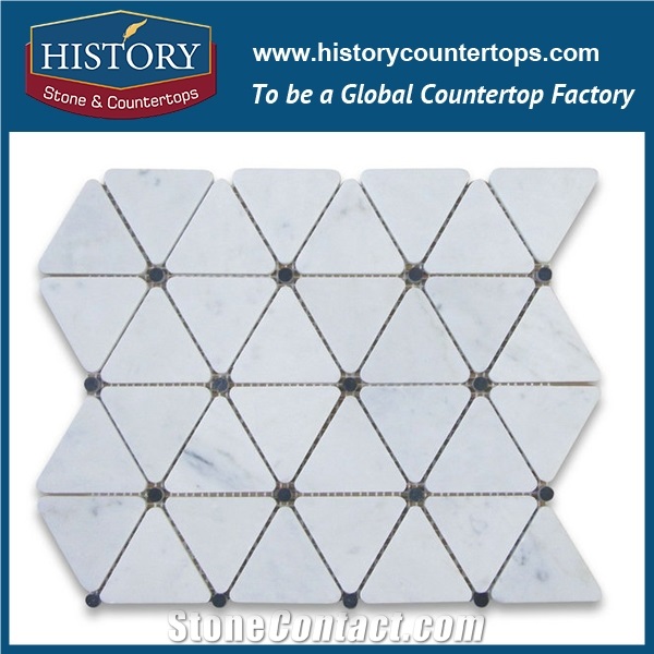 History Stone Attractive Guangdong Supplier Best Price Reliable Quality, Natural Polished Carrara White Triangle with Dark Emperador Round Dots Mosaic Tile for Wall and Floor Use, Marble Mosaic