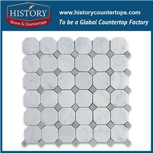 History Stone Beautiful Design Made in China, Polished Spain Cream Marfil Beige Marble 2 Inches Octagon with Dark Emperador Dots Mosaic Tiles for Bathroom Wall, Flooring & Mural Mosaic