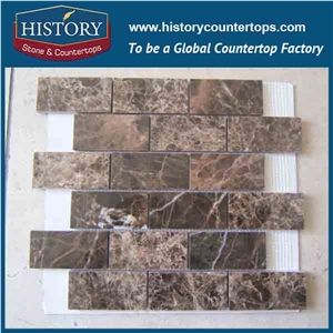 History Stone Beautiful Design Reasonable Price Quanzhou Factory, Dark Emperador Linear Strips Pattern Mosaic Tiles for Kitchen Floor, Tv Background Wall Cladding, Home Decorative Marble Mosaic