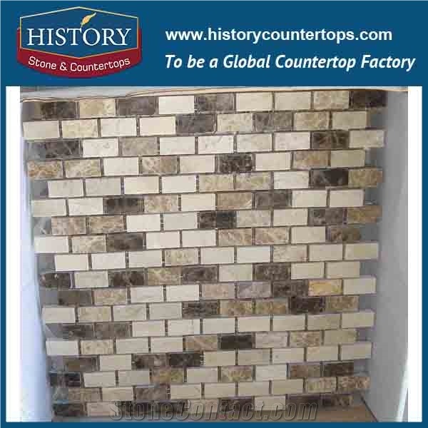 History Stone Beautiful Design Reasonable Price Quanzhou Factory, Dark Emperador Linear Strips Pattern Mosaic Tiles for Kitchen Floor, Tv Background Wall Cladding, Home Decorative Marble Mosaic