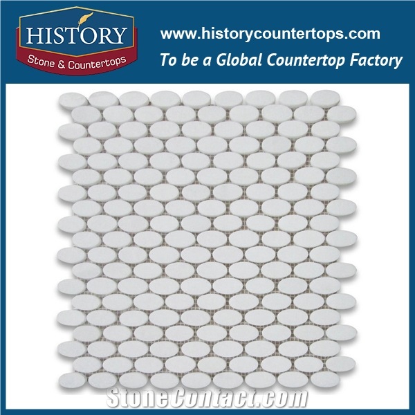 History Stone Best Commercial Tiles Shandong Manufacturer, Customized Honed White Thassos Marble Bubble Round Paramount Pattern Online Mosaic Bathroom Tiles Ideas, Wall & Flooring Stone Mosaic