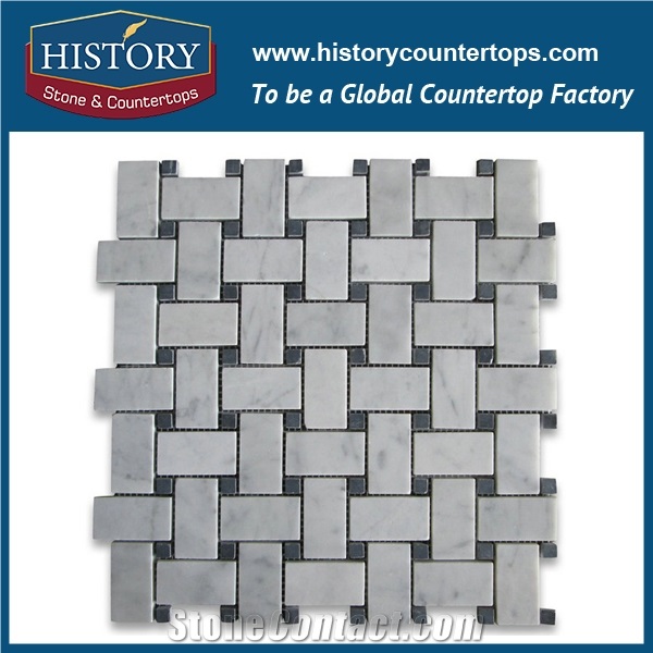 History Stone Best Xiamen Factory Fine Quality, Honed Calacatta Gold 1×2 Basket Weave Pattern with Grey Dots Mosaic Tiles with Rare Marble Material, Interior Decoration Flooring and Wall Mosaic
