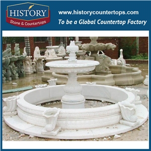 History Stone Certificated China Produced Fountain, Yellow Granite New Designs Tiered Carved Round Base Fountain with Holding Jar Woman for Park Decoration, Decorative Exterior Stone Fountain