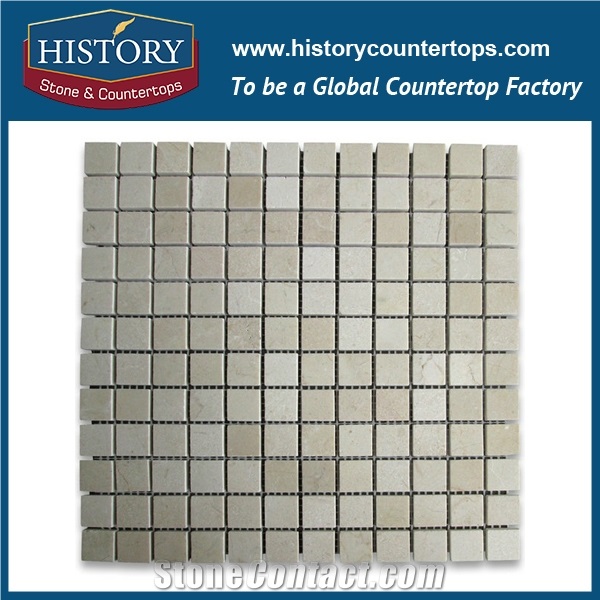 History Stone Certificated Foshan Manufacturer Best Quality, Natural Polished Spain Cream Marfil Marble 0.75×0.75 Square Mosaic Tiles for Bathroom Wall and Kitchen Backsplash, Flooring & Mural Mosaic