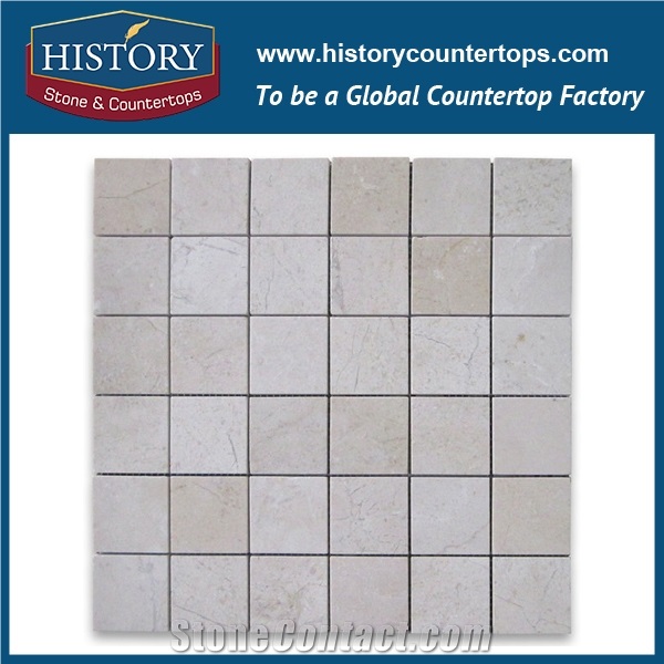 History Stone Certificated Foshan Manufacturer Best Quality, Natural Polished Spain Cream Marfil Marble 0.75×0.75 Square Mosaic Tiles for Bathroom Wall and Kitchen Backsplash, Flooring & Mural Mosaic