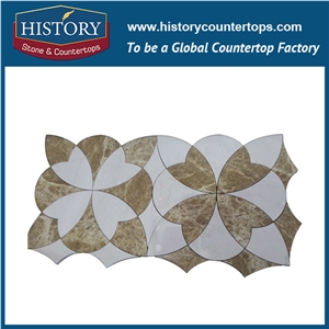History Stone Certificated Guangdong Manufacturer, Low Price Polished Jade White Marble Flower Shaped Mosaic or Balcony, Corridor, Fireplace Decoration, Decorative Flooring Mosaic Tile