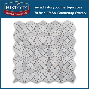 History Stone Certificated Shandong Supplier Competitive Price, Honed Carrara White Kaleidoscope Pattern Diamond Mixed Wall Mosaic Tile for Outdoor Decoration with Low Price, Floor & Mural Mosaic
