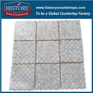 History Stone Certificated Shandong Supplier Competitive Price, Honed Carrara White Kaleidoscope Pattern Diamond Mixed Wall Mosaic Tile for Outdoor Decoration with Low Price, Floor & Mural Mosaic