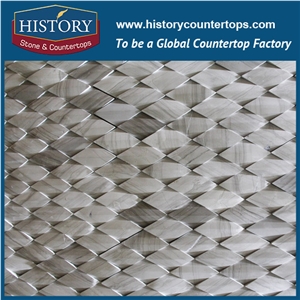 History Stone Certificated Shandong Supplier Competitive Price, Natural White and Grey Wood Vein Basket Weave Mosaic for Interior and Outdoor Decoration, Decorative Floor & Wall Marble Mosaic Tile