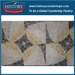 History Stone Certificated Shandong Supplier High Quality Competitive Price, Bianco Carrara and Emperador Leaf Pattern Mosaic Tile for Interior Decoration, Floor & Wall White Marble Mosaic