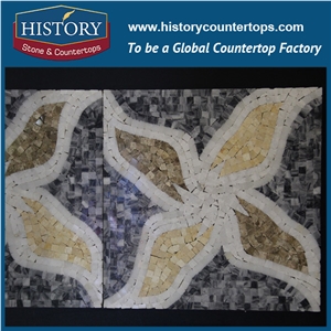 History Stone Certificated Shandong Supplier High Quality Competitive Price, Bianco Carrara and Emperador Leaf Pattern Mosaic Tile for Interior Decoration, Floor & Wall White Marble Mosaic