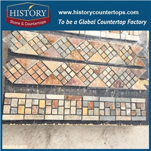 History Stone Certificated Shangdong Supplier Competitive Price, Natural Beige Slate Mosaic Wall Trims for Interior and Outdoor Decoration, Floor Trim