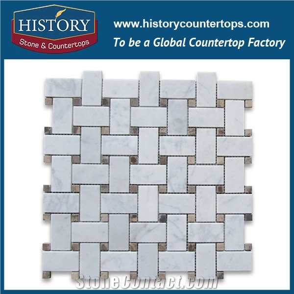History Stone Certificated Xiamen Producer Novel Design Fine Quality, Natural Tumbled Bianco Carrara Marble Basket Weave with Black Dots 1×2 Mosaic Home Mural Tiles, Decorative Flooring & Wall Mosaic