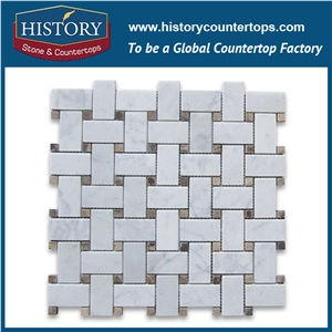 History Stone Certificated Xiamen Producer Novel Design Fine Quality, Natural Tumbled Bianco Carrara Marble Basket Weave with Black Dots 1×2 Mosaic Home Mural Tiles, Decorative Flooring & Wall Mosaic