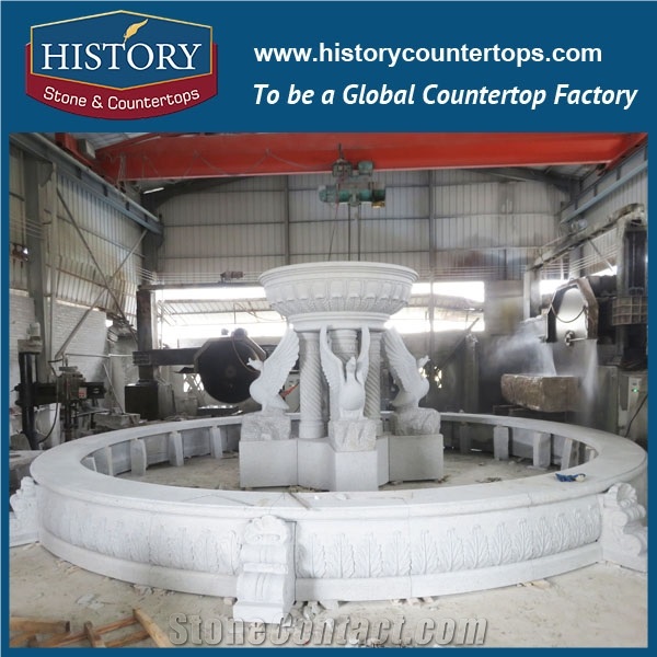 History Stone Cheap Fountain by Excellent Producer in Quanzhou, Natural Grey Granite Luxury Design Water Garden Fountain with Hand Carved Statues and Cranes, Sculptured Stone Fountain