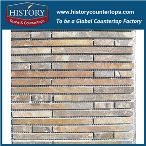 History Stone China Dark Golden Bricks Type Nature Slate Art Mosaic Stone for Washroom Kitchen Walling, Floor Covering
