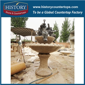 History Stone China Deft Manufacturer Modern Design Fountain, Yellow Granite Pony Child Piping up Fountain for Househlod Decoration with Low Price, Stone Sculptured Water Fountain