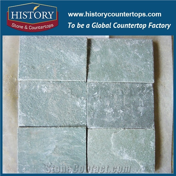 History Stone China Green Color Square Slate Tiles for Park Villa Paver, Housing Wall Covering and Non-Slip Kitchen Floor Tile Flooring