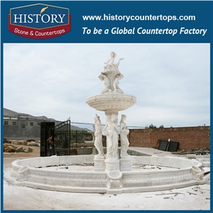 History Stone China Guangdong Factory Carved Fountain, Fine Quality Grey Granite Large Western Style Fountain with Carved Lion Heads Nozzle and Words, Sculptured Water Fountain