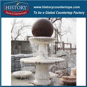 History Stone China Guangdong Factory Carved Fountain, Fine Quality Yellow Granite Fountain Small Three-Tier Fountain with Water Feature, Three Tiers Water Fountain