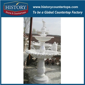 History Stone China Guangdong Factory Carved Fountain, High Quality White Marble Large Western Style Fountain with Carved Fine Horses and Pool, Sculptured Water Fountain