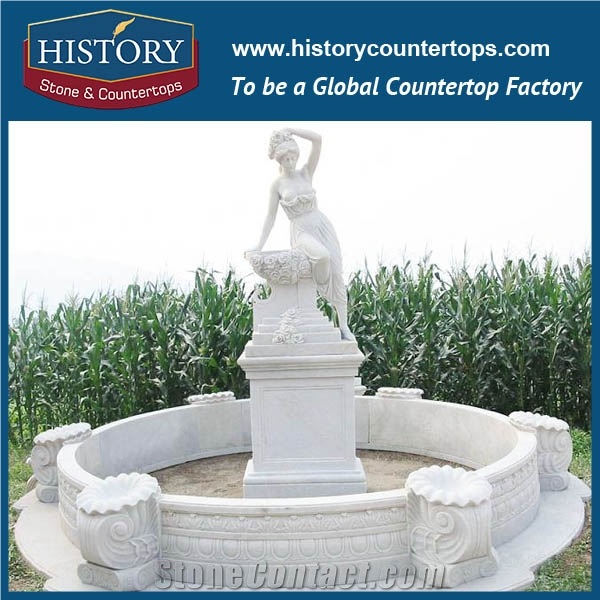 History Stone China Hot Selling Carved Fountain, White Marble Large Western Style Pillar Fountain with Beautiful Lady for Villa Decoration with Low Price, Stone Sculptured Water Fountain