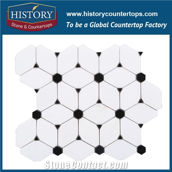 History Stone China Producer, Jade White and Nero Marguia Marble Octagon Ban Mixed Hexagon Mosaic Floor Tile for Balcony, Corridor, Fireplace Decoration, Decorative Mixed Color Wall & Floor Mosaic