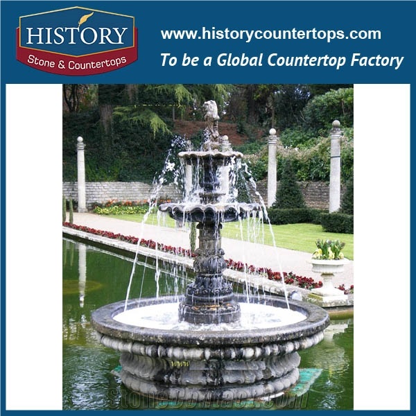 History Stone China Quanzhou Factory Good Supervision Of Production, Polished Black Marble Tiered Carved Disk Pedestal Fountain with Competitive Price, Stone Fountain Ornament