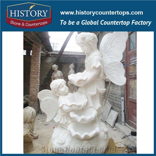 History Stone China Quanzhou Factory Outstanding Features, White Color Marble Tiered Fountain with Cute Angels Sitting among Flowers for Garden Decoration, Stone Fountain Ornament